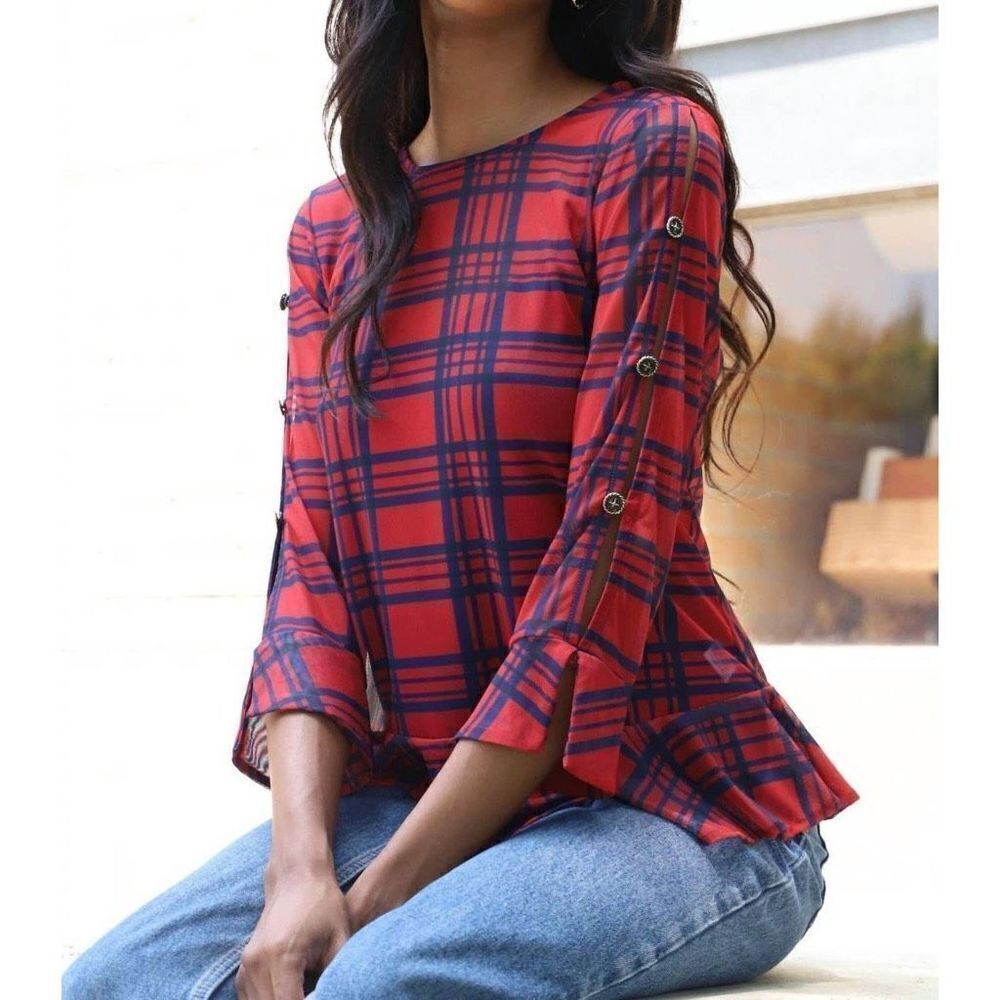 Eva Franco Belinda Top In Rachel‎ Island Plaid Size L